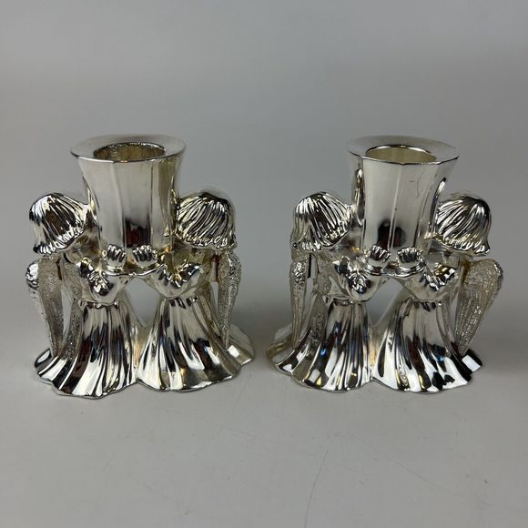 International Silver Co Angel Candle Holders Vtg Set /2 Christmas Centerpiece - Picture 5 of 15